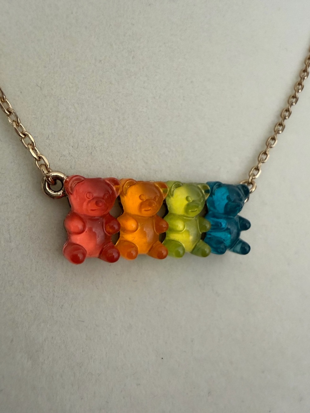NWT Betsey Johnson Rainbow Resin Gummy Bear Necklace Gold Tone